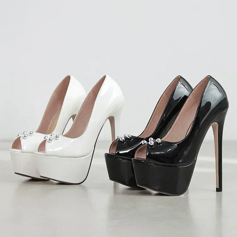 Sexy Patent Leather String Bead Design Peep Toe Women Pumps Stiletto High Heels Elegant Banquet Shoes for Women Tacones De Mujer 1 Sexy Patent Leather String Bead Design Peep Toe Women Pumps Stiletto High Heels Elegant Banquet Shoes for Women Tacones De Mujer