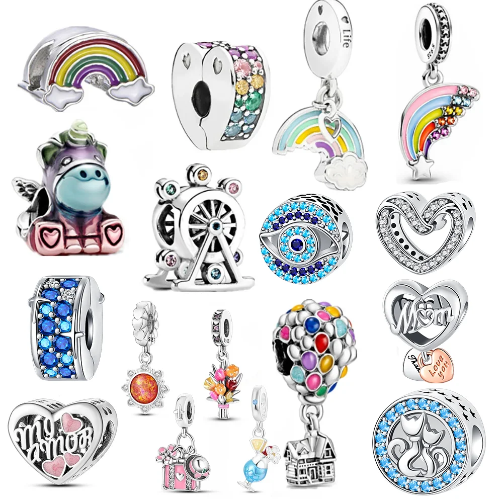 New Colorful Rainbow Balloon Charms Beads Fit Original 925 Pandora Bracciali 925 Sterling Silver Charms Jewelry For Women