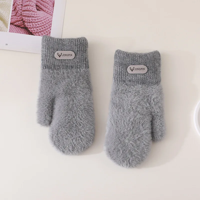 Imitation Mink Velvet Women Winter Keep Warm Double Layer Thickened Knitted Gloves Cute Lovely Sweety Soft Mittens