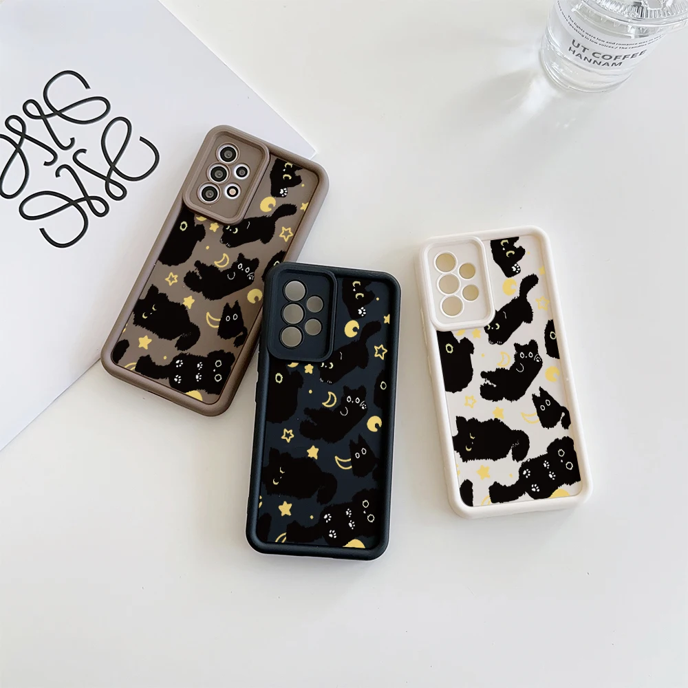 Whimsical Moon Star Black Cat Phone Case - Soft Armor Matte Back Cover