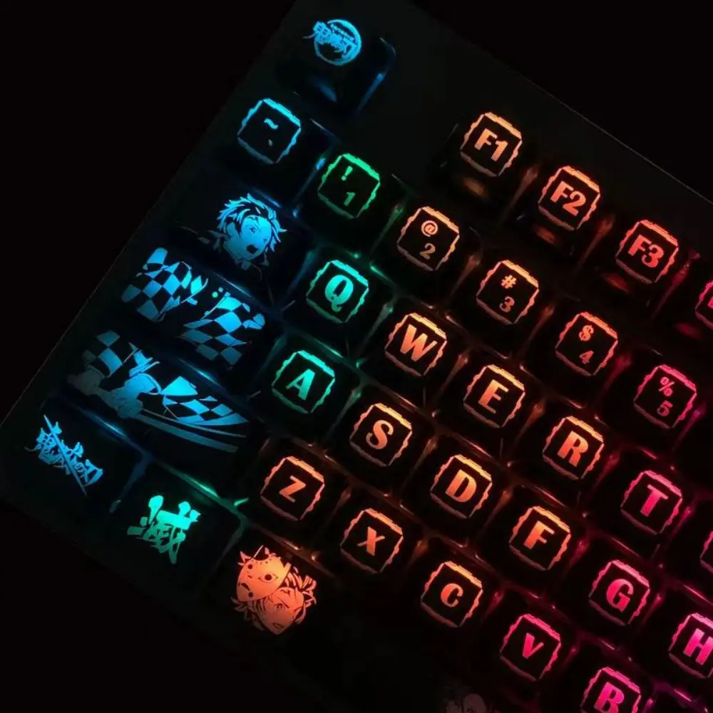 

Demon Slaye Keycaps Black Hole Coating OEM Profile For Mechanical Keyboard Letter Transparency Backlit Anime 104 Key Caps Set