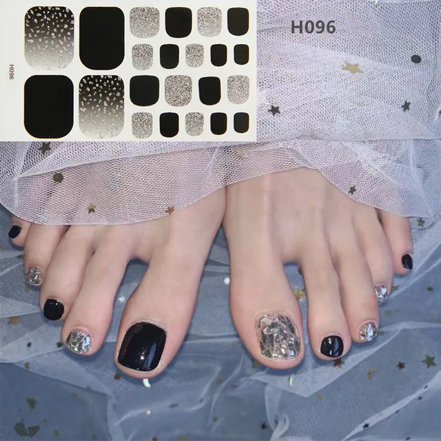22tips Korea Toe Nail Sticker Wraps Adhesive Decals Toenail Polish Strips DIY Pedicure Foot Decals Manicure Women H096