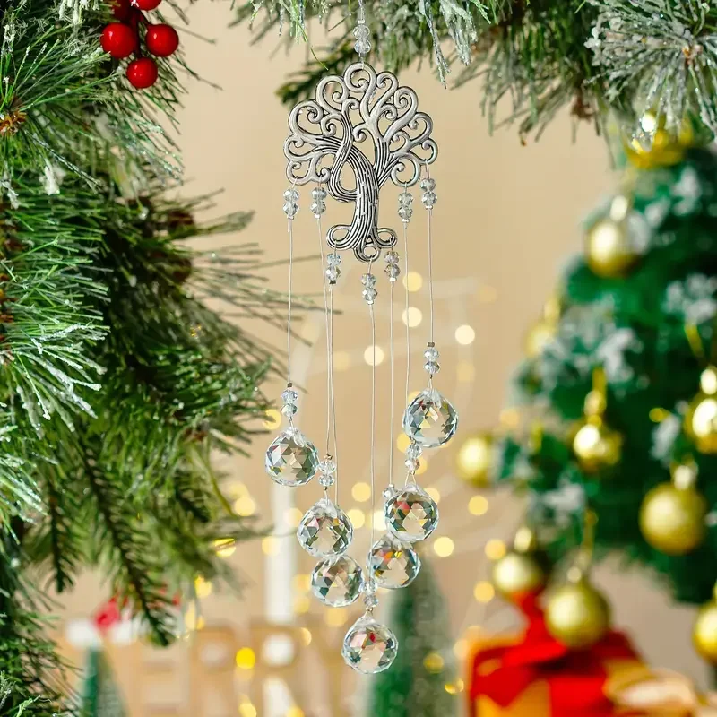 1 pc crystal glass rainbow wind chimes seven-color spherical prismatic pendant Tree of Life window decoration pendant