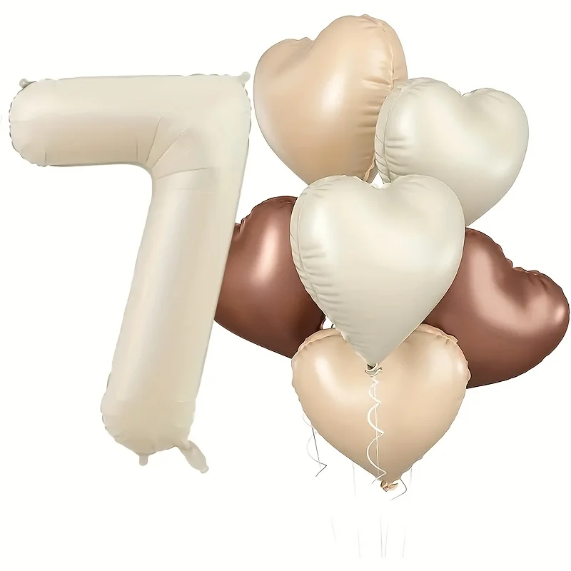 7 Stück romantische milchig-weiße herzförmige 40-Zoll-Zahlen-Set Karamell-Aluminiumfolienballons Geburtstagsfeier Jubiläumsdekoration – Detail 8