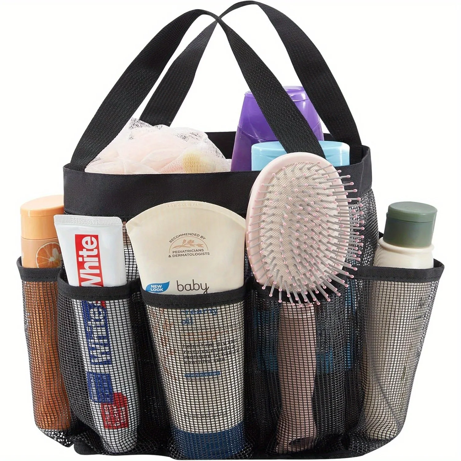 Medium black portable shower bag, quick drying, 7 organizer pockets to meet large capacity needs.