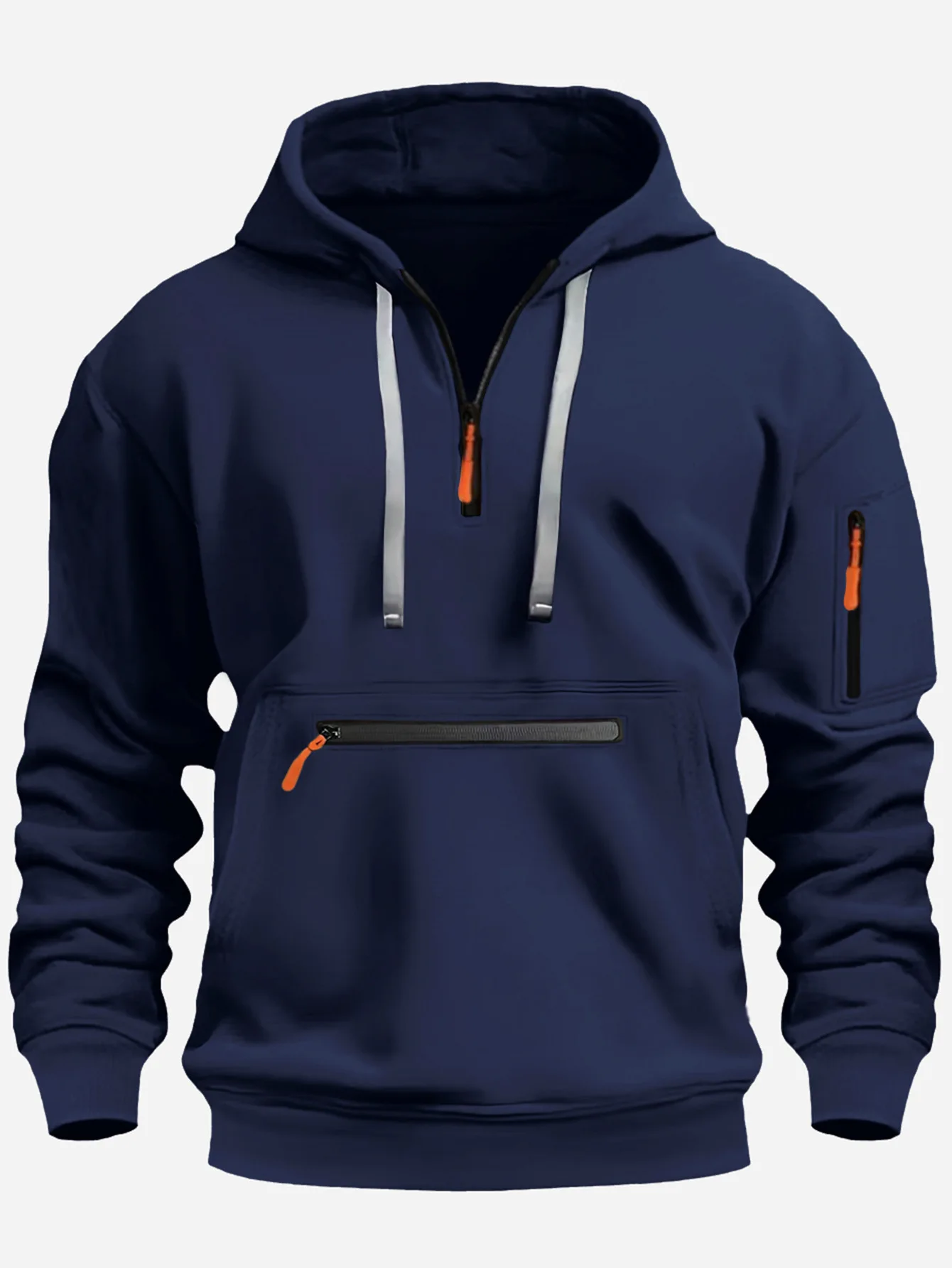 2024 Men's Hooded Sweater Leisure Sports Pullover Retro Harajuku Long Sleeve Zipper Multi-pocket Casual Loose Coat Street Wear 3