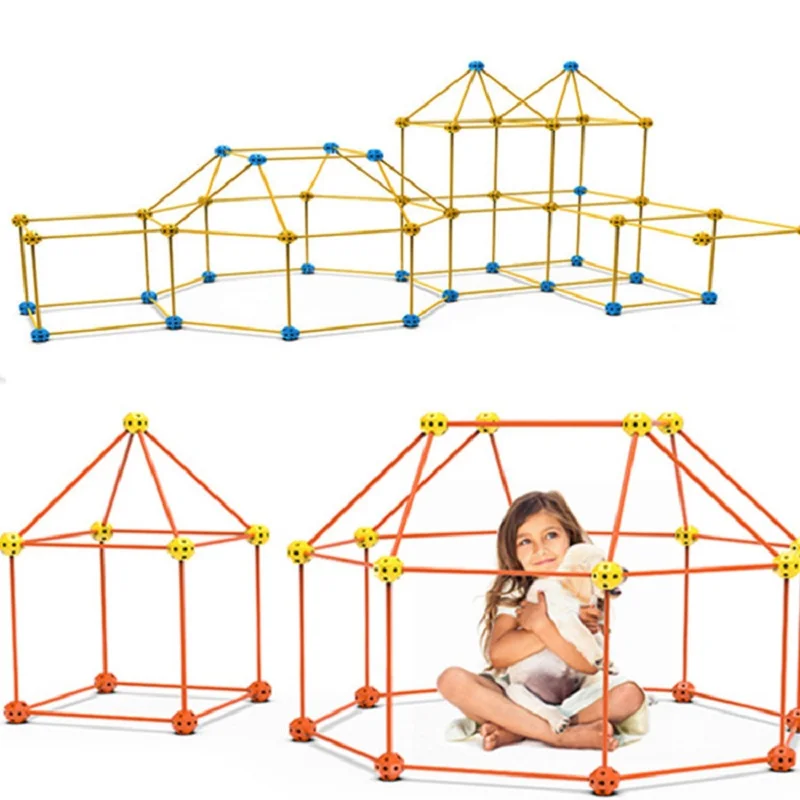 STLOVe Kits de construction Fort pour enfants, puzzle à faire soi-même,  jouet de maison, 132 jouets éducatifs, tunnels, tente de jeu pour garçon et