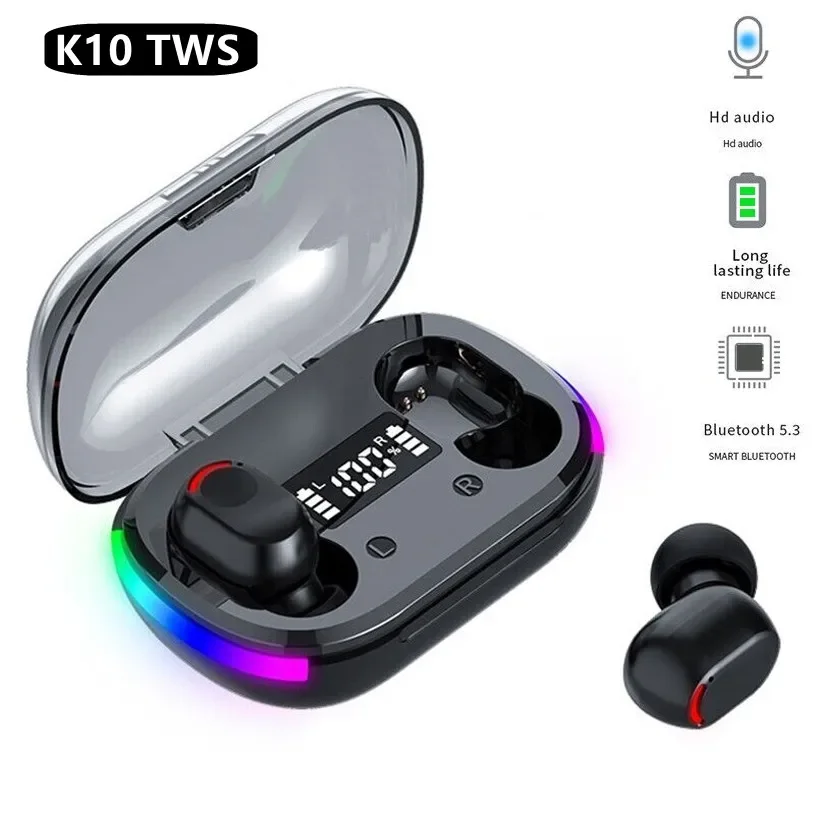 Air Pro K10 TWS Bluetooth Earphones LED Gaming Wireless Earbuds Sport Hifi Headphone with Mic Bluetooth Fone Wireless Headset