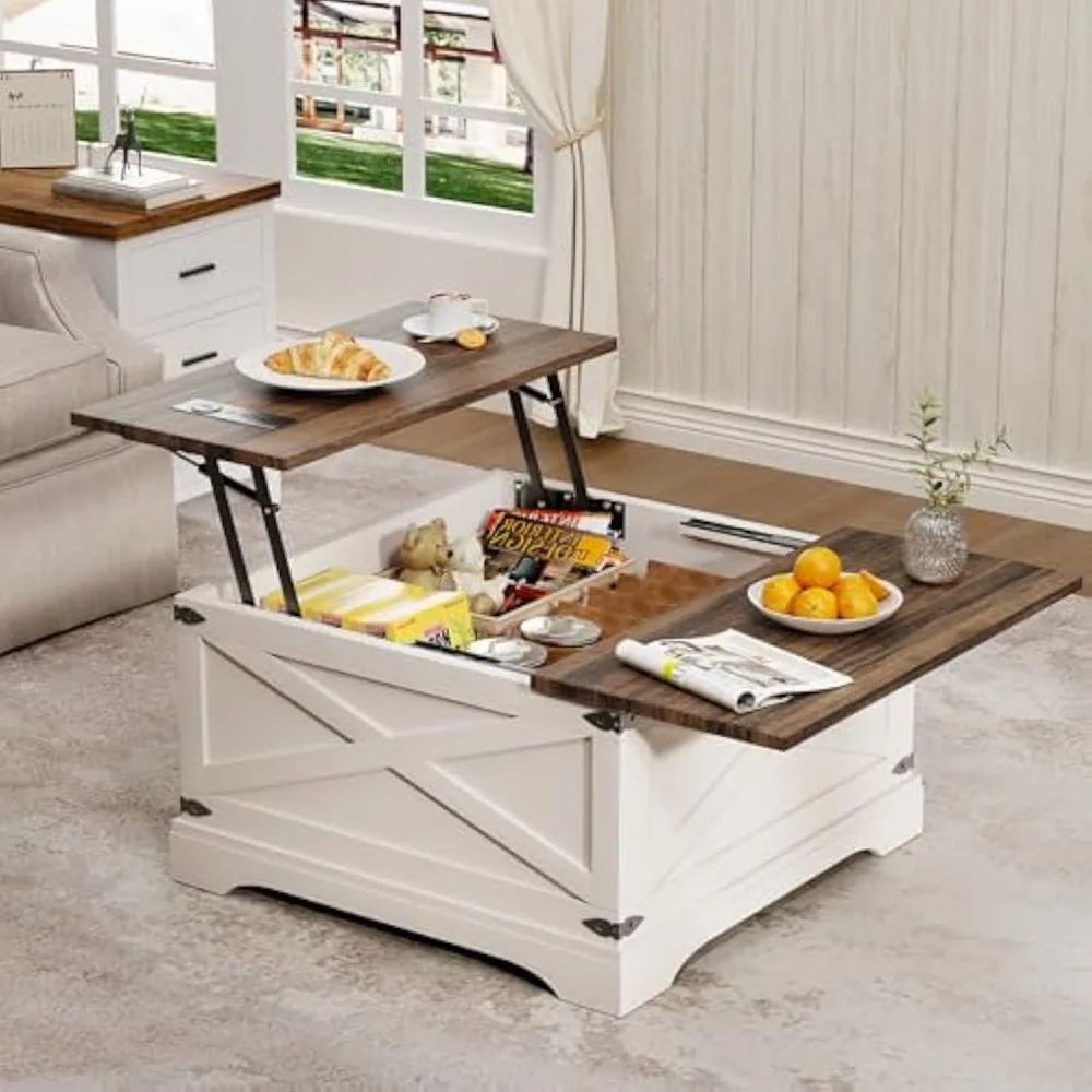 Lift Top Coffee Table with Storage, Square Coffee Table for Living Room with Wireless Charging, Farmhouse Coffee Table 5