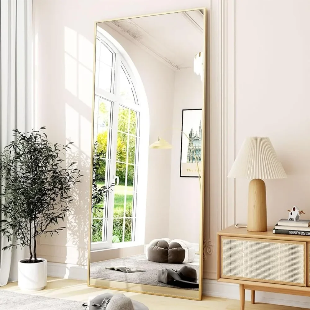 

Full Length Mirror Large Hanging or LeaningMirrors Rectangle Bedroom Floor Dressing Aluminum Alloy Thin Frame (Gold)