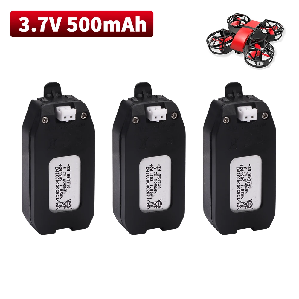 Lot de 8 batteries drone 3.7V 1800mAh empilées avec câble USB de recharge.