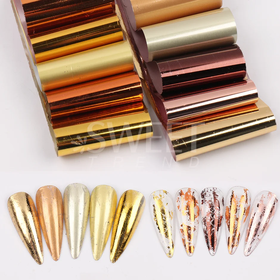 10pcs Metal Transfer Foils Stickers for Manicure Nail Foil Glue Adhesive Set Mirror Holo Charm Starry Paper Wraps Decor Tips DXK 2