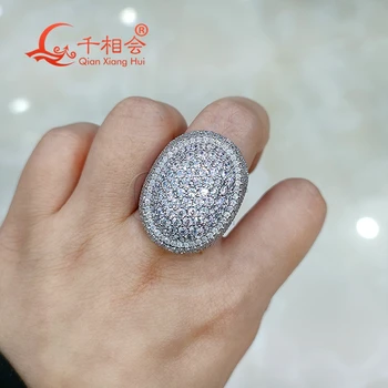 23*29mm big oval full of D white melee moissanite Sterling 925 Silver hip hop Ring Men women Diamonds Male fine Jewelry