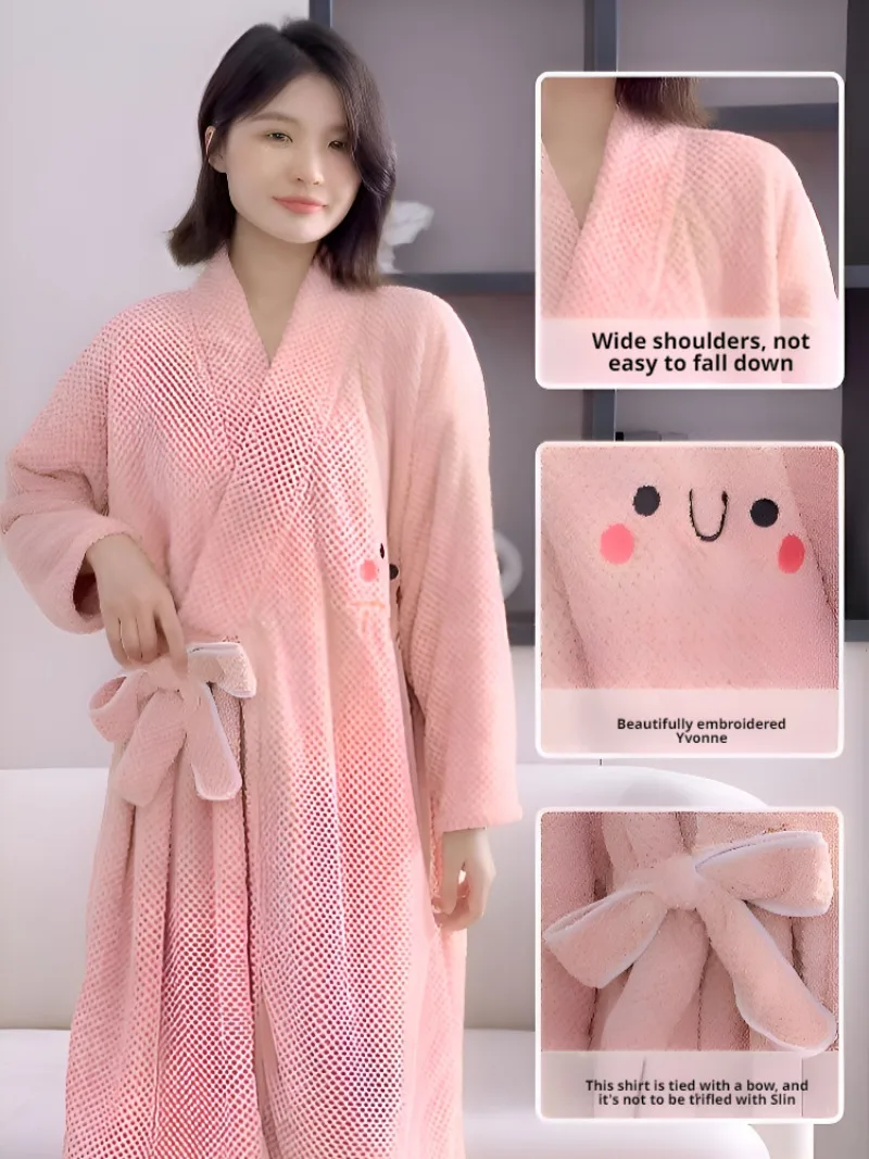 Hotel bathrobe longsleeved home pajamas soft velvet thickened coral super absorbent bathrobe 1