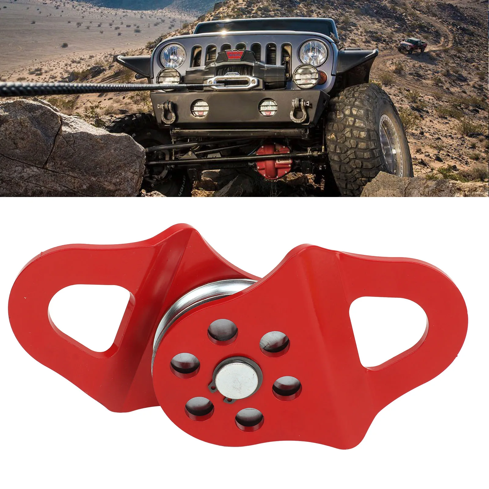Snatch Block Towing Pulley 4T Load Bearing Capacity Heavy Duty Winch Pulley Red for Truck Tractor UTV Heavy Duty Rope towing pulley