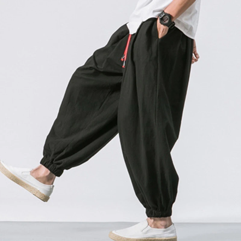 

Solid Color Harun Trousers Casual Pants Chinese Style Ice Silk Men's Trousers Fashion Loose Men's Trousers Lantern Pants