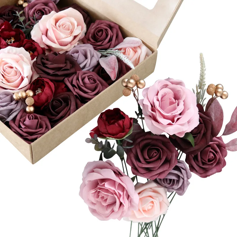 Artificial Flower Box Silk Flower Rose Wedding Birthday Valentine's Day
