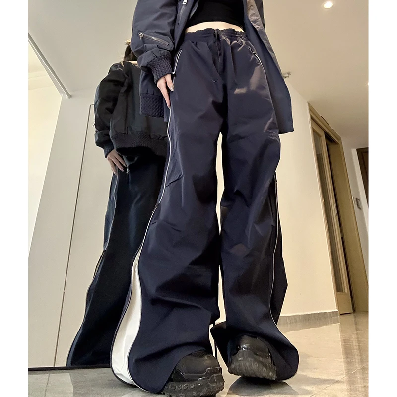 

Gidyq Streetwear Women Cargo Pants Summer Fashion Patchwork Loose Wide Leg Pants Y2K High Waist Female Zipper Hip Hop Trousers