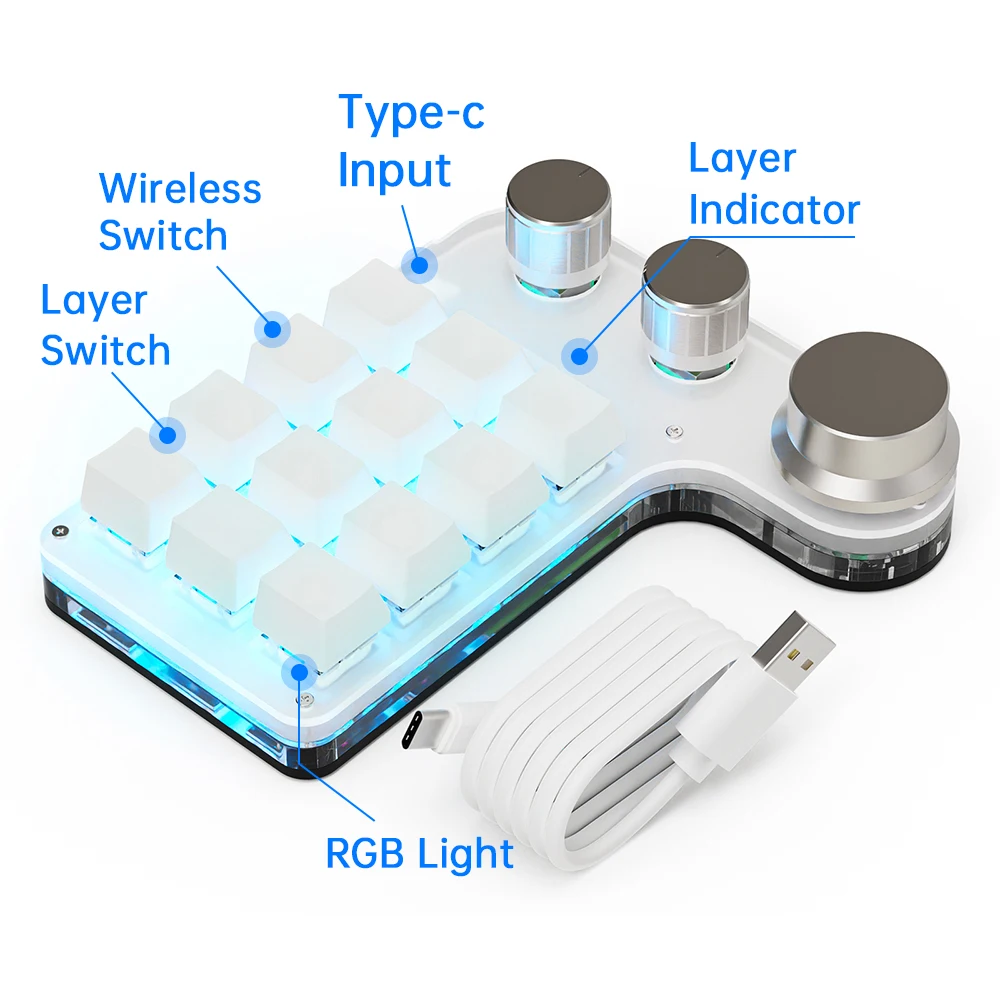 Mini Bluetooth Toetsenbord 4 Toetsen Met Knop Hot-swap Schakelaar RGB Macro Programmering Mechanisch Toetsenbord (Color : Brown Switch