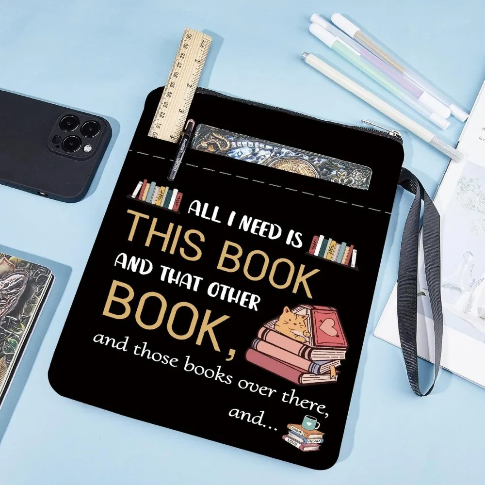 1pc Words Book Covers Black Book Protector Books Vintage Sleeve for Paperbacks Washable Fabric Cloth Cover with Zipper