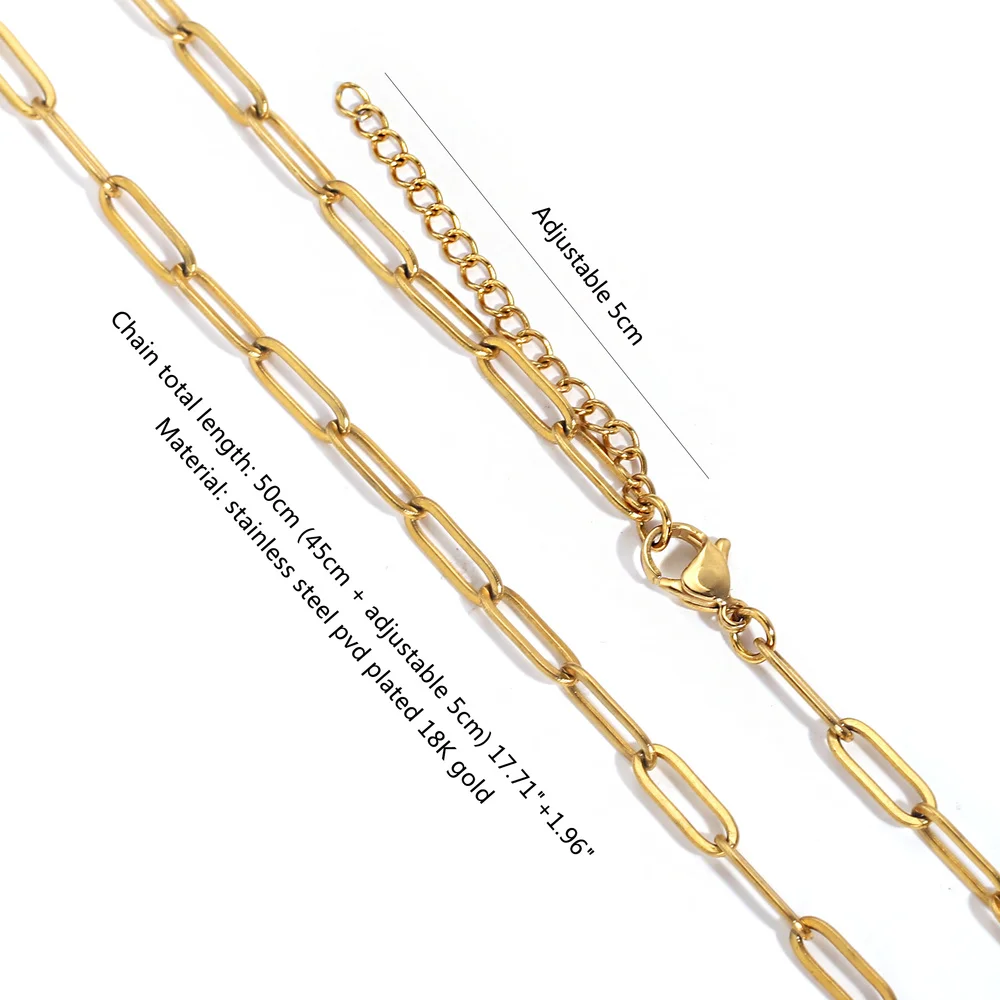 5pcs 45+5cm plated Gold Stainless Steel Link Chains Oval Bulk Necklaces  Jewelry Adjustable Chains