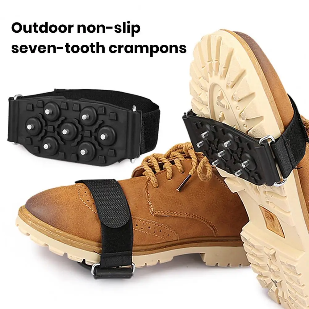 Shoes Ice Cleats 7 Spikes Adjustable Fastener Tape Anti-slip Outdoor Climbing Boots Ice Snow Grips ice gripper spike climbing crampons