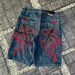 American New Leather Patch Embroidered Baggy Jeans Y2K Street Vintage Fashion Hip Hop Punk Gothic High Waist Wide Leg Pants