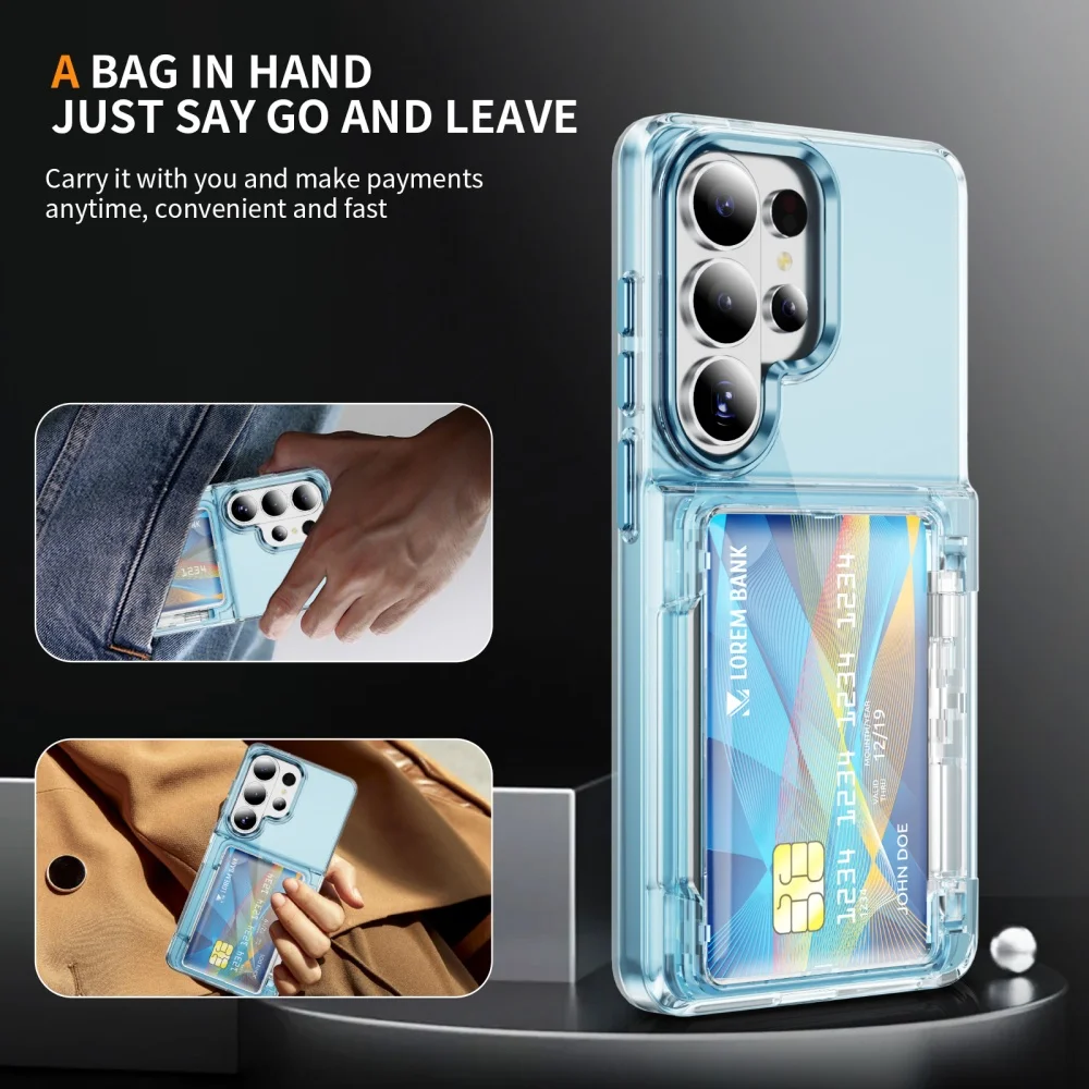 Transparent Folding Card Holder Wallet Stand Case - Shockproof Acrylic PC Cover