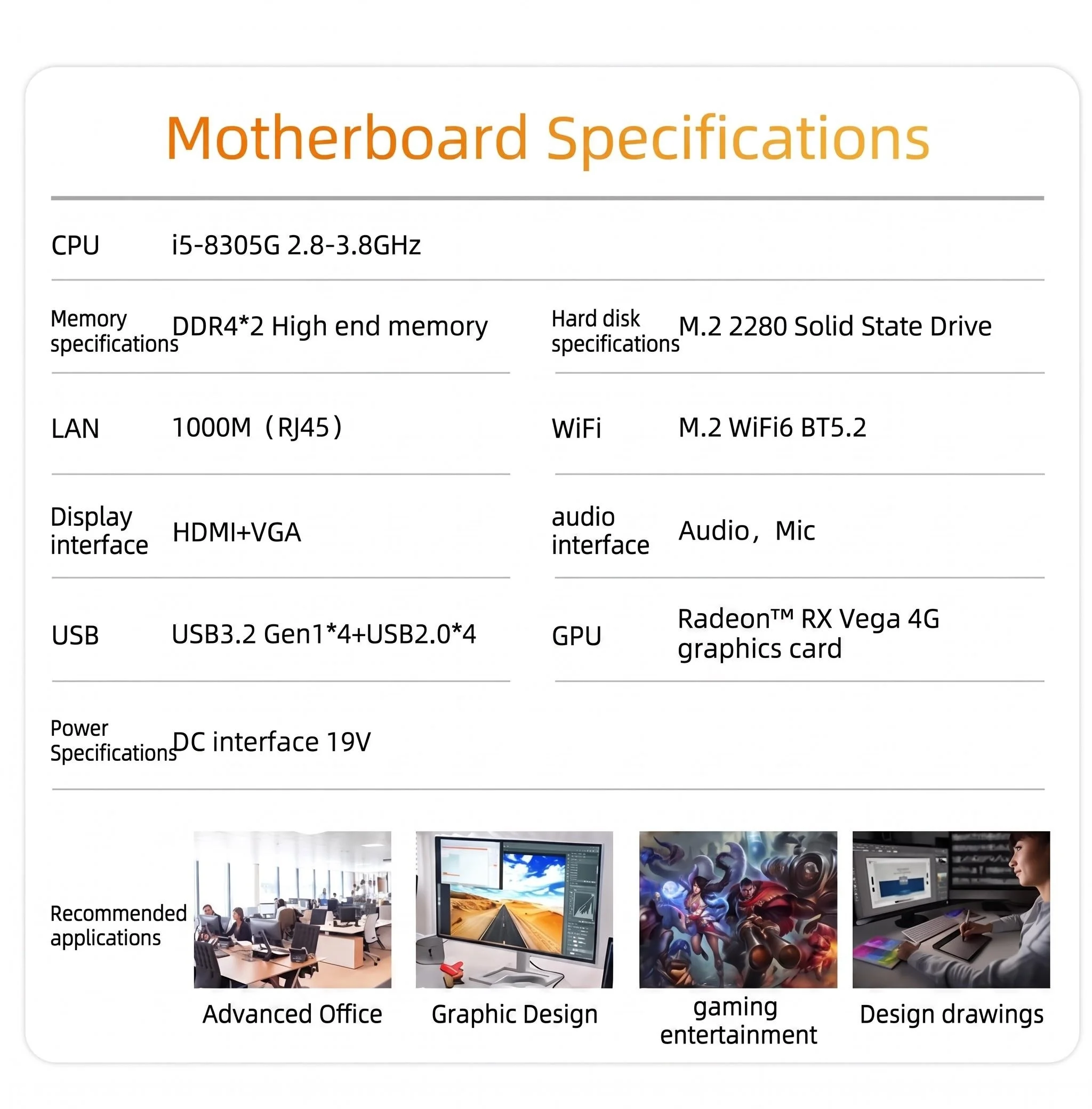 Texhoo MINI PC Intel Core i5‑8305G AMD GPU Radeon RX Vega M GL 4GB HBM2 16G DDR4 2666Mhz 512G SSD Desktop Mini Computers WIFI6