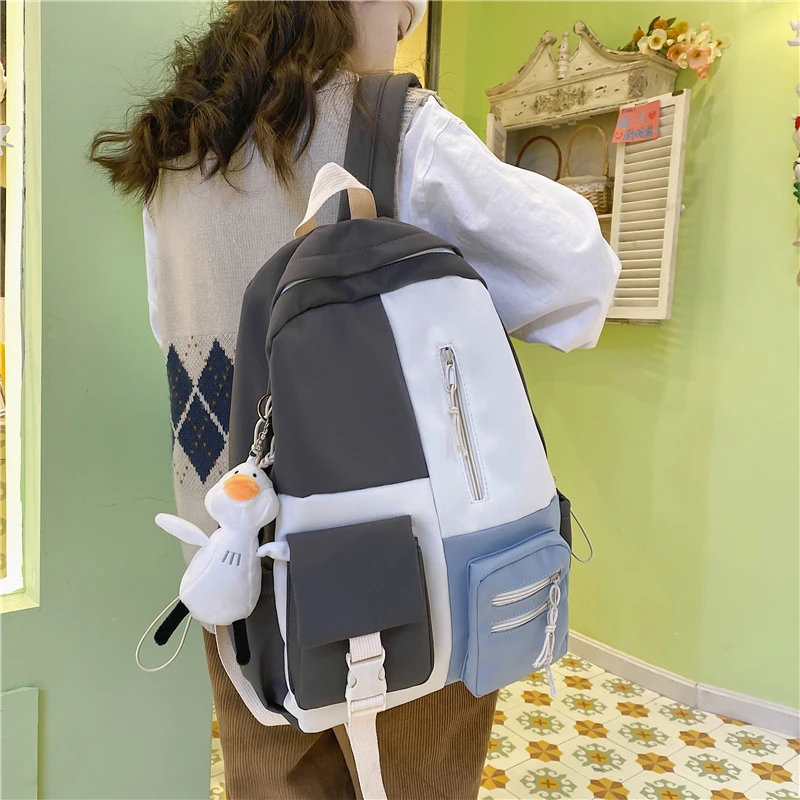 Fashion Women's Backpack Contrast Color Student Book Bag Large Capacity Travel Backpack Rucksack for Teenager School