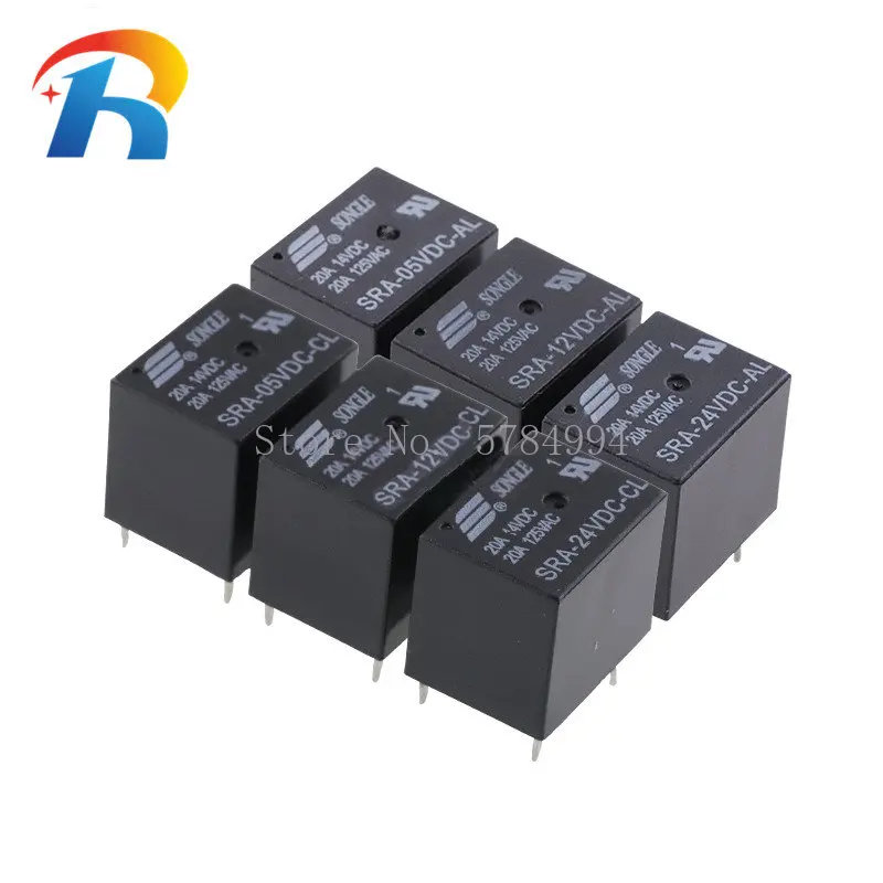 Relé do Automóvel 20 Peças Sra05vdc-al Sra12vdc-al Sra24vdc-al Sra-05vdc-cl Sra-12vdc-cl Sra-24vdc-cl 20a 4pin 5pin Dc5v 12v 24v