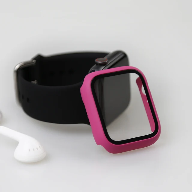Glass+Watch Cover for Apple Watch Case 41mm 45mm 40mm 44mm 42mm 38mm Matte Bumper+Screen Protector for Iwatch SE 7 6 5 4 3 2 1 Rose Red