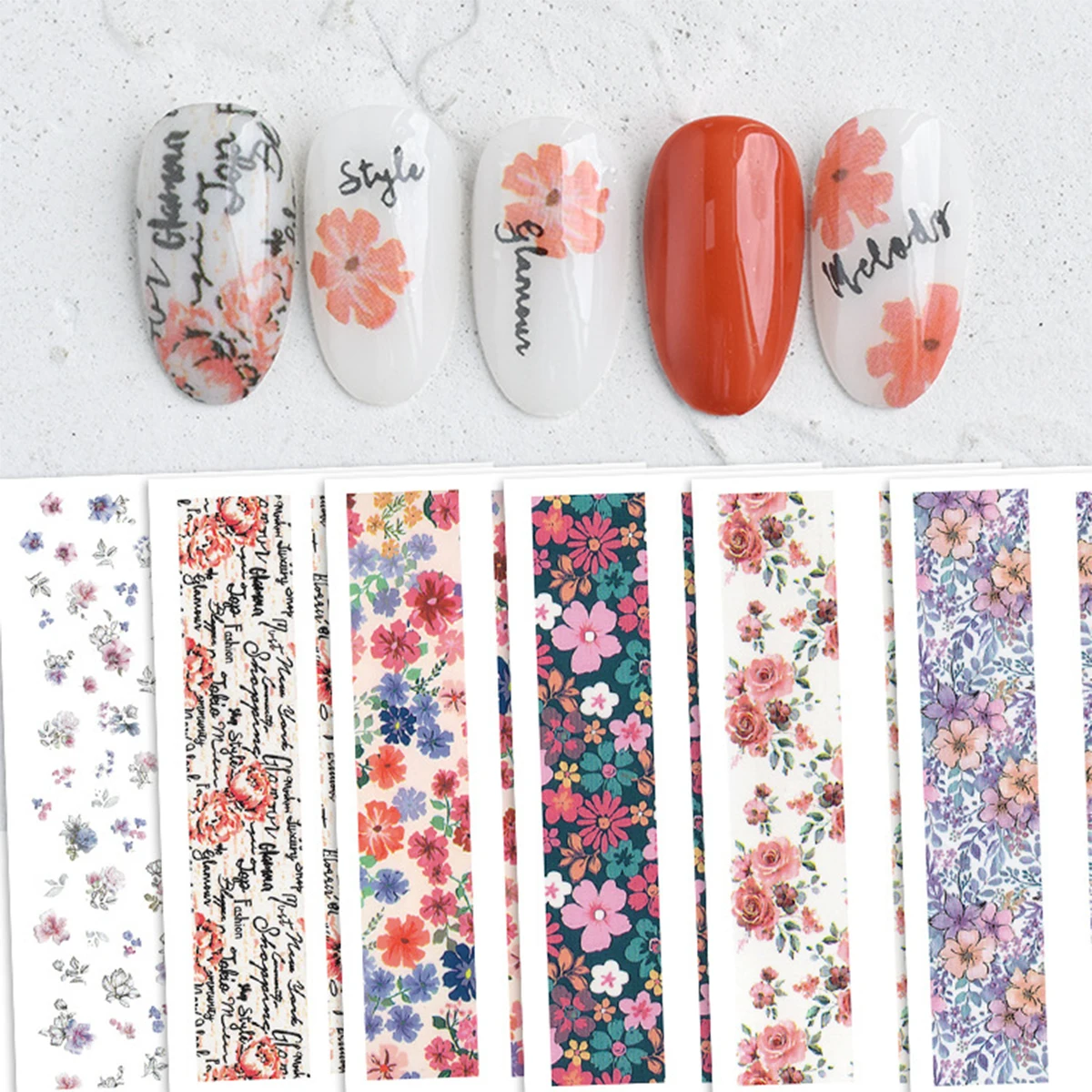 

10PCS New Nail Sticker Vintage Dry Flower Graffiti Love Nail Decoration Decal 3D Back Adhesive English Nail Sticker Slider