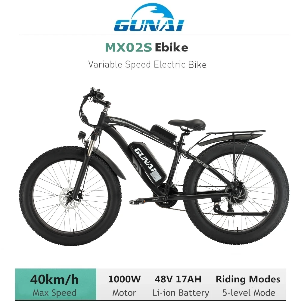 GUNAI rower elektryczny 4.0 Fat Tire Ebike 1000W 48V 17Ah rower elektryczny rower górski e bike