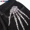 Skeleton Hand Embroidery Denim Pants Mens High Street Wide Leg Pants Streetwear Loose Casual Trousers Jeans Men 6