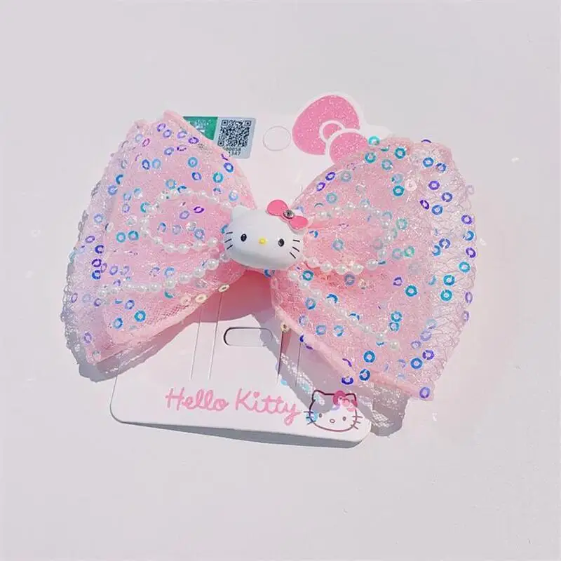 

Sanrio Hello Kitty Bow Hair Clip Cute Cartoon KT Cat Sequin Hair Accessories Kawaii Fashion Charm Headwear Girls Holiday Gifts