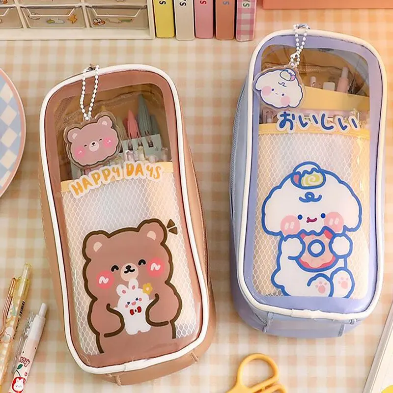 Pen Case Cute Creative Transparent Canvas Large Capacity Children Cartoon Student Stationery