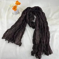Multi Color Women Soft Breathable Cotton and Linen Scarves Solid Color Pleated Scarf Retro Bohemian Style Long Wraps 180*90cm 3