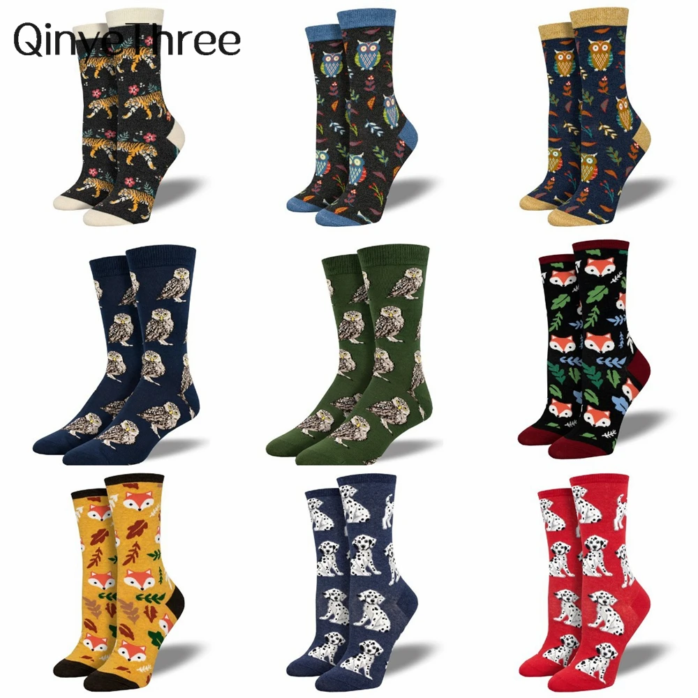 

New Funny Cartoon Cute Owl Tiger Dog Socks Soft Cotton Streetwear Hipster Skateboard Christmas Gift Sokken Dropship