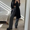 HXAO Women's Formal Pants Office Wear Women Striped Grey Black Pants Woman High Waist Baggy Suit Pants Casual Wide Leg Trousers