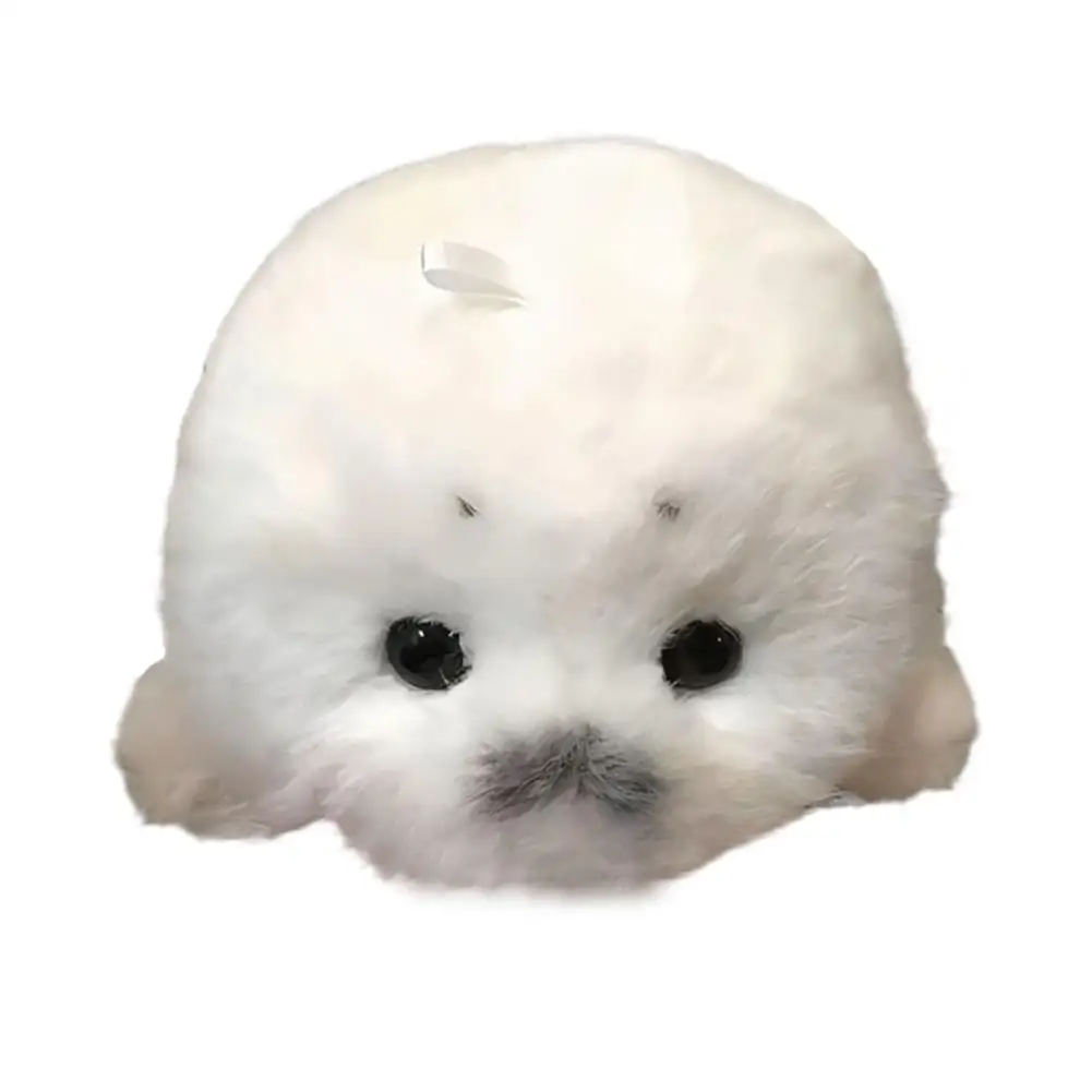 Juguete de peluche con sello para bebé, Animal marino blanco suave y peluche de 12cm, regalo de relleno, ojos negros adorables, muso gris, relajante, cómodo, decorativo