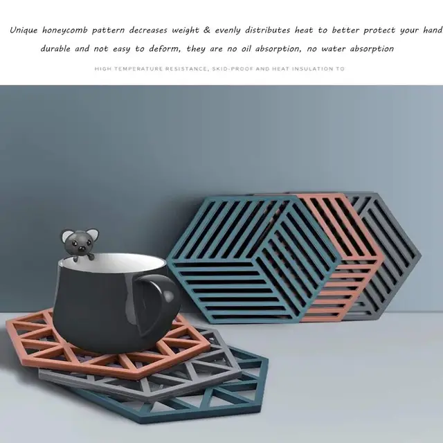 Puha Asztali Edények Szilikon Trivet Szőnyegek Forró Párnák Hatszögletű Hő Multifunkciós Konyha Szerszám Tál Szőnyegekhez Edény Placemats - Image 4