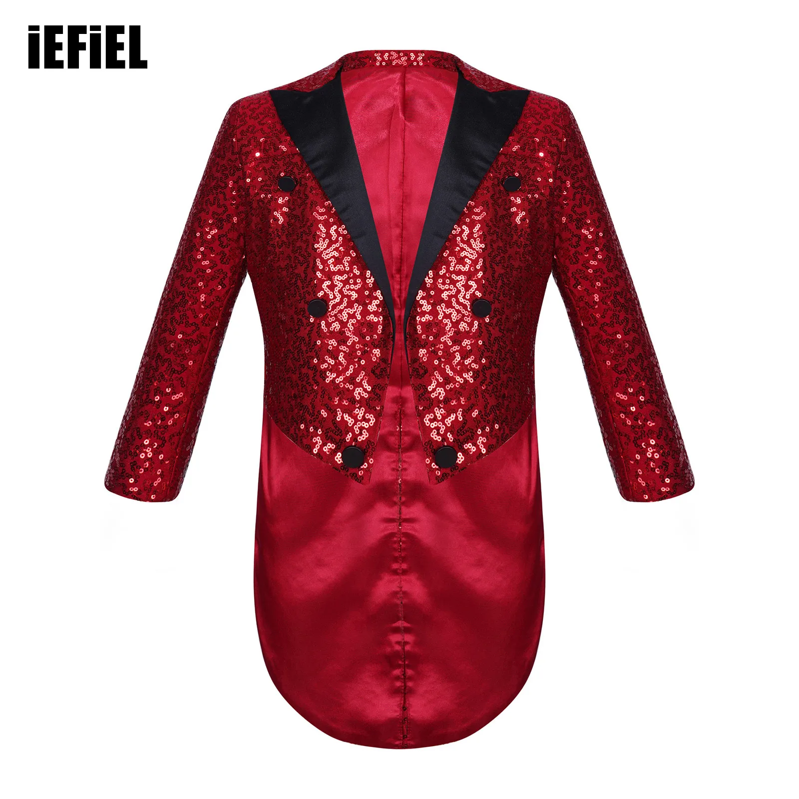 Boys suit set Kids Boys Full Sequin Tailcoat Satin Peaked Lapel Open Front Long Sleeve Blazer for Magic Shows Performance