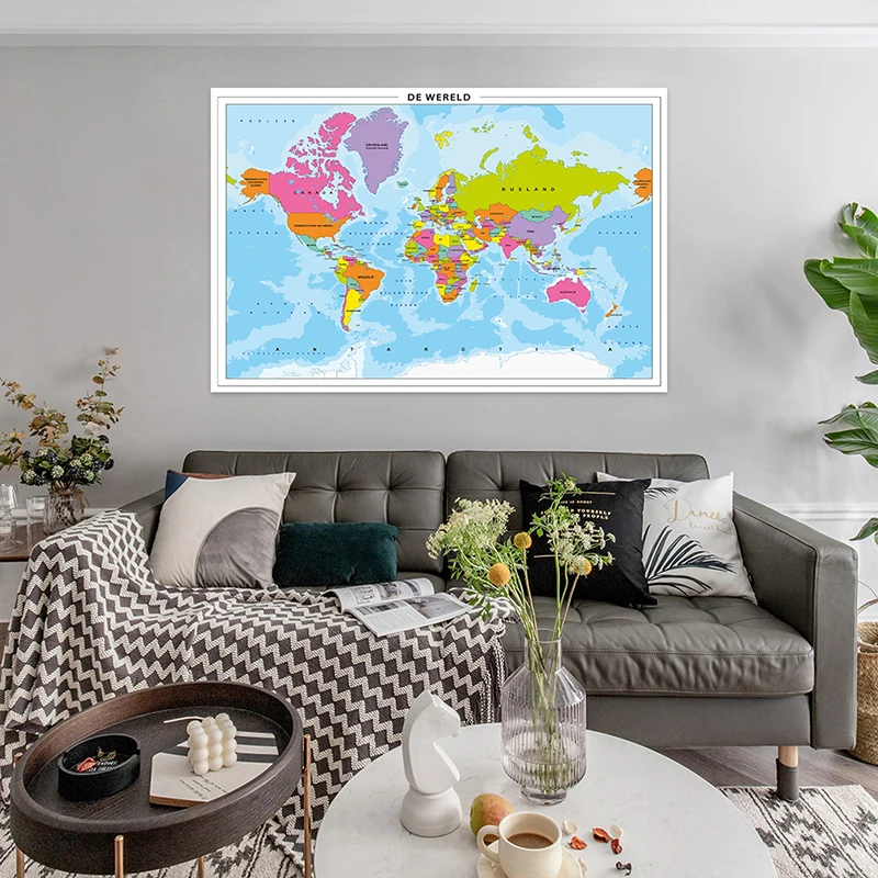 In Dutch Map of The World 150*100 cm Non-woven Canvas Modern Painting Wall Poster Office Home Decoration School Supplies