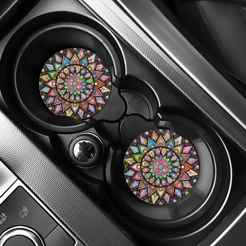 Cup Holder Coasters Cup Holder Inserts Cup Holder Insert 2Pcs/set 7cm Car Cup Holder Vintage Mandala Flower Silent Anti-Slip Silicone Insert Coaster Mat Universal Interior Accessories