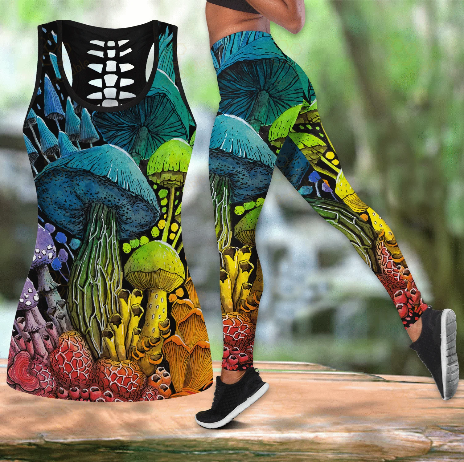 Champignon – ensemble débardeur et Leggings ajouré imprimé en 3D pour femme,  pantalon de yoga, de Fitness, de course, DDK105