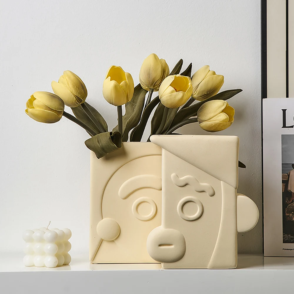 

Скандинавский эстетический Декор для комнаты, классический домашний декор с человеческим лицом для гостиной, цветочные вазы, керамическая ваза для сушеных цветов, горшок для дома