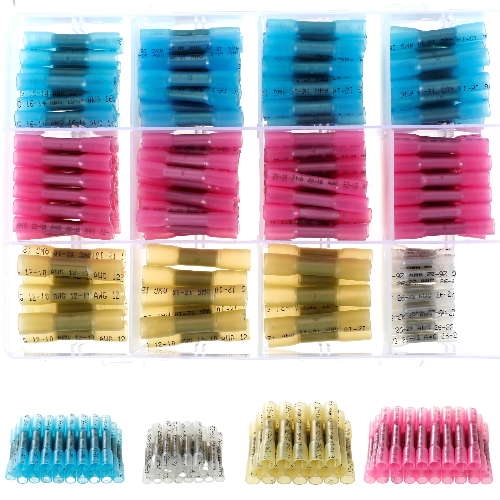 

210Pcs Heat Shrink Butt Connector Waterproof Electrical Wire Connectors Kit Stable Insulated Terminals Butt Splice Electric Butt