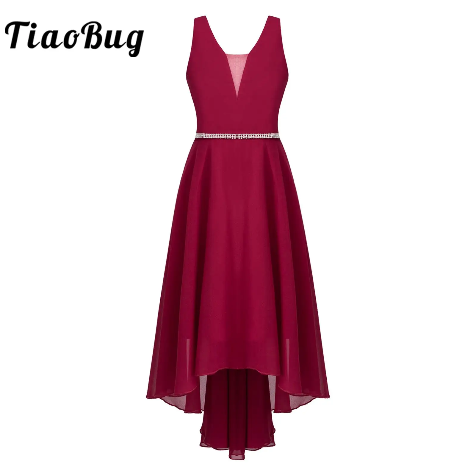 

Junior Girls Bridesmaid Dress Kids Dresses for Girls Shiny Rhinestone Chiffon High-Low Prom Gown Flower Girls Wedding Dress
