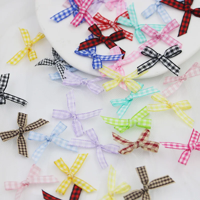 (100 Pcs/pack) 3.5cm Checkered Bow Colorful Mini Ribbon Christmas Bow Wedding Candy Box Packaging Festival Party Decoration